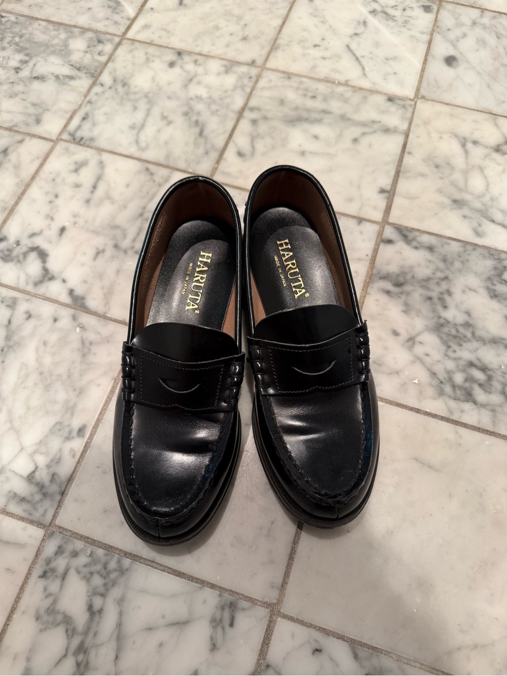 Women's Black Leather Penny Loafers - Haruta 304